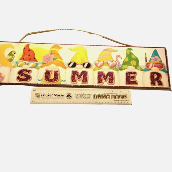 Summer gnome Sign flamingo Parrot Wood Hanging Rope Beachy Coastal Tropical - Picture 6 of 9